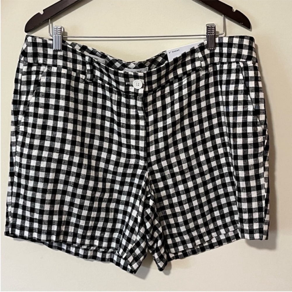 LOFT NWT Checkerboard Black and White Linen Blend 6 inch Shorts Size 12 Vacation